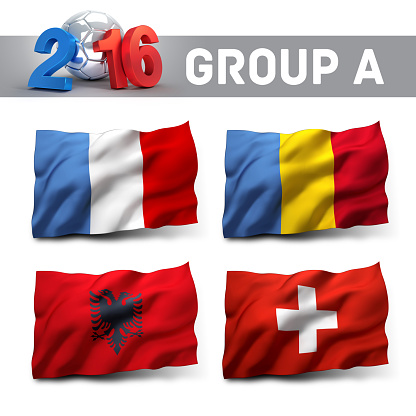 France 2016 qualifying group A with team flags. European soccer competition.