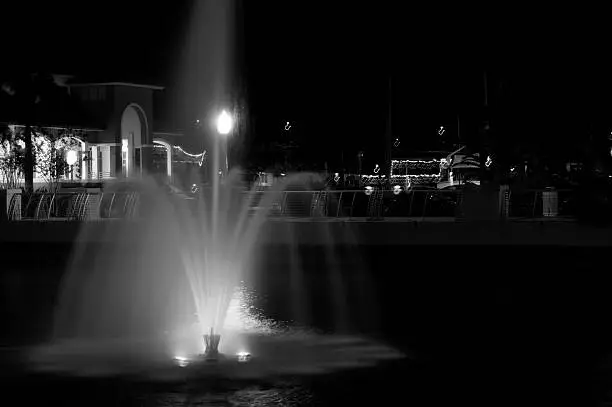 Waterfountain at night in the River District Fort Myers Florida Lee County