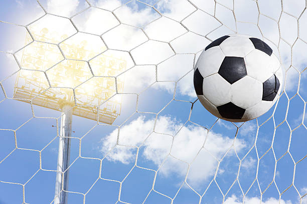 istock soccer ball in goal net 502416638