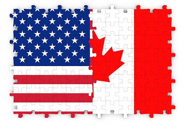 amerikanische und kanadische relations-konzept-bild - canada american flag canadian culture usa stock-fotos und bilder