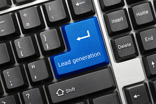 Close-up view on conceptual keyboard - Lead generation (blue key)
