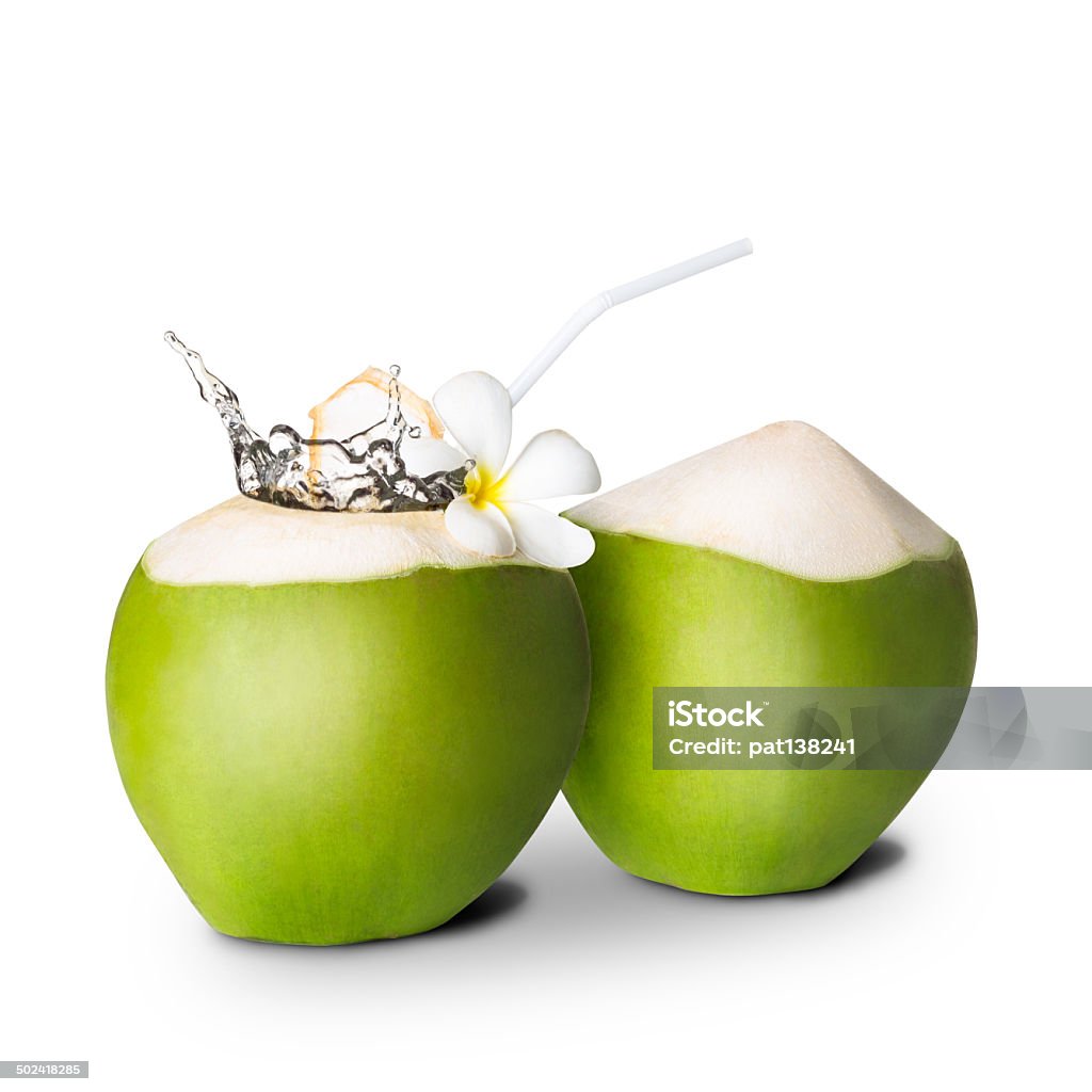 Green coconut with water splash Green coconut with water splash, Isolated over white Coconut Stock Photo