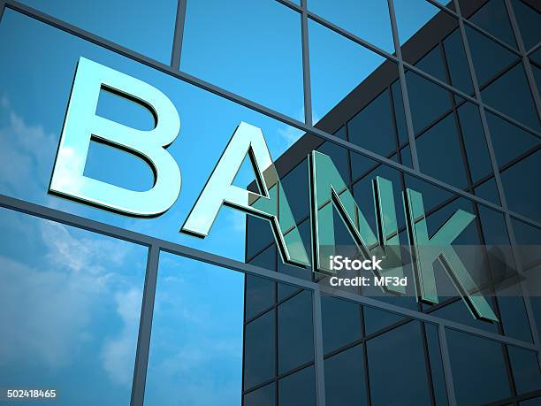 Bank Sign On Building Stock Photo - Download Image Now - Bank - Financial Building, Banking, Building Exterior