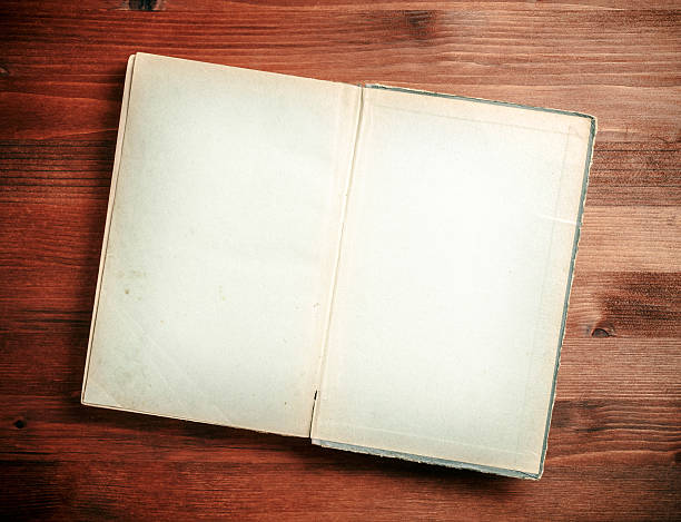 istock Open Book blank on old wood background 502419861