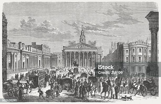 London Royal Exchange In 19th Century Wood Engraving Published 1880 Stock Illustration - Download Image Now