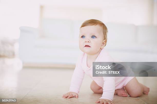 Exploring The Floor Baby Crawling Stock Photo - Download Image Now - Crawling, Redhead, Baby - Human Age