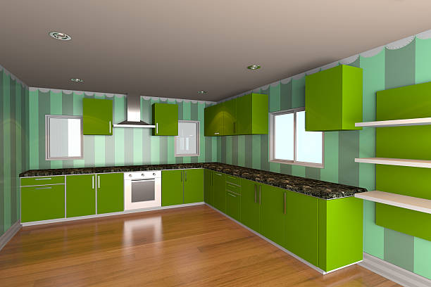 istock kitchen room with green wallpaper 502421769