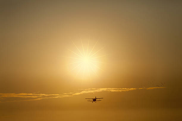 hélice avião voando no nascer do sol - twin propeller - fotografias e filmes do acervo