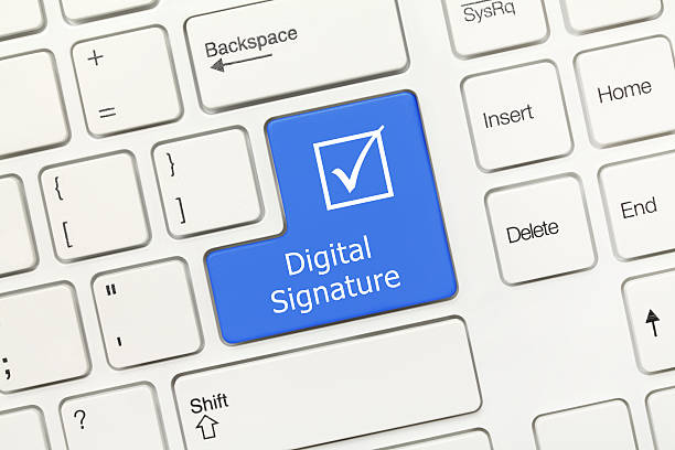 istock White conceptual keyboard - Digital Signature (blue key) 502423978