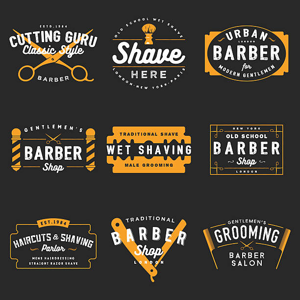 illustrazioni stock, clip art, cartoni animati e icone di tendenza di barbiere logo shop - barbers pole