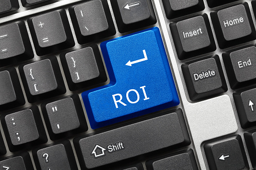 Close-up view on conceptual keyboard - ROI (blue key)