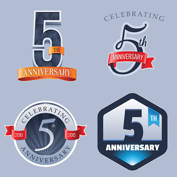 Anniversary - 5 Years A Set of Symbols Representing a Fifth Anniversary/Jubilee Celebration 4 5 years stock illustrations