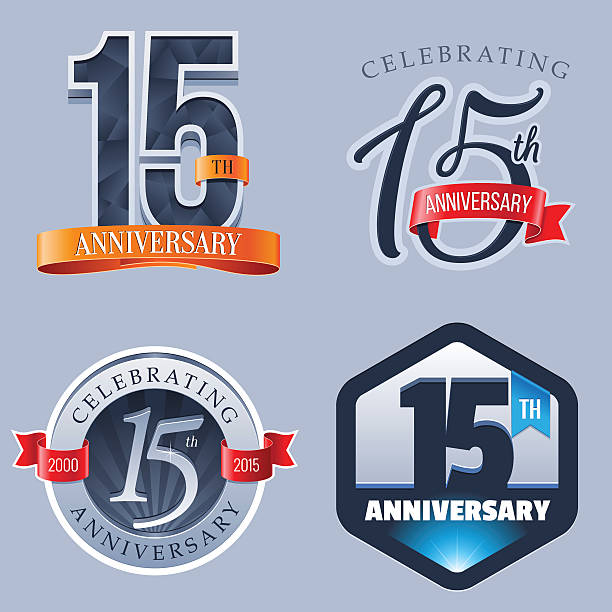 illustrations, cliparts, dessins animés et icônes de anniversaire à 15 ans - anniversary seal stamper banner insignia