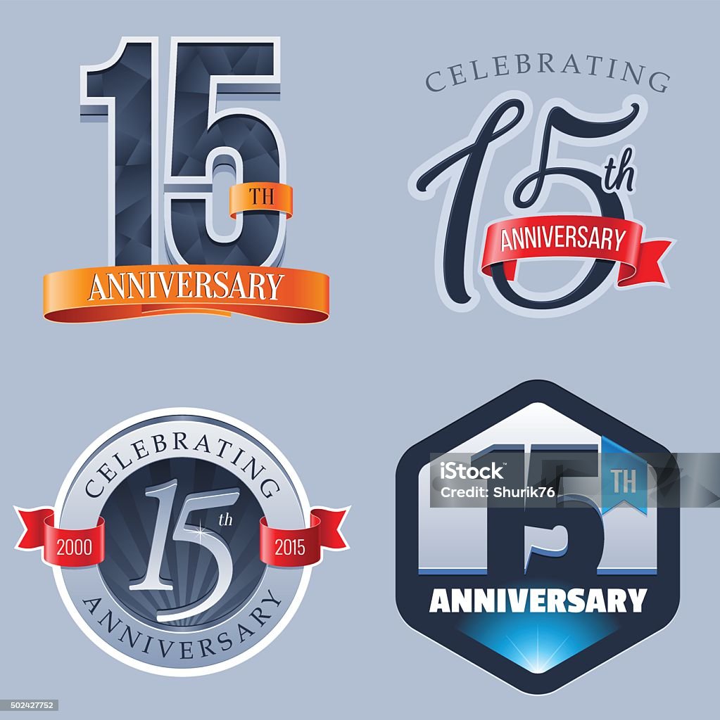 Anniversary - 15 Years A Set of Symbols Representing a Fifteenth Anniversary/Jubilee Celebration 14-15 Years stock vector