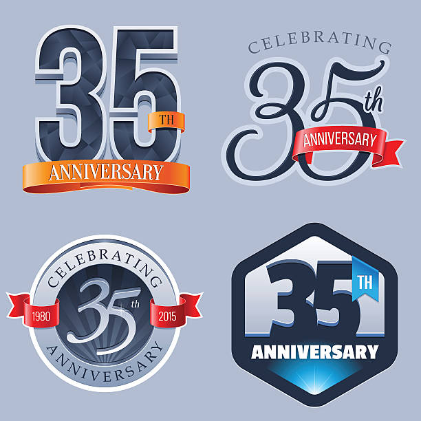 illustrations, cliparts, dessins animés et icônes de logo - 35 ans d'anniversaire - anniversary seal stamper banner insignia