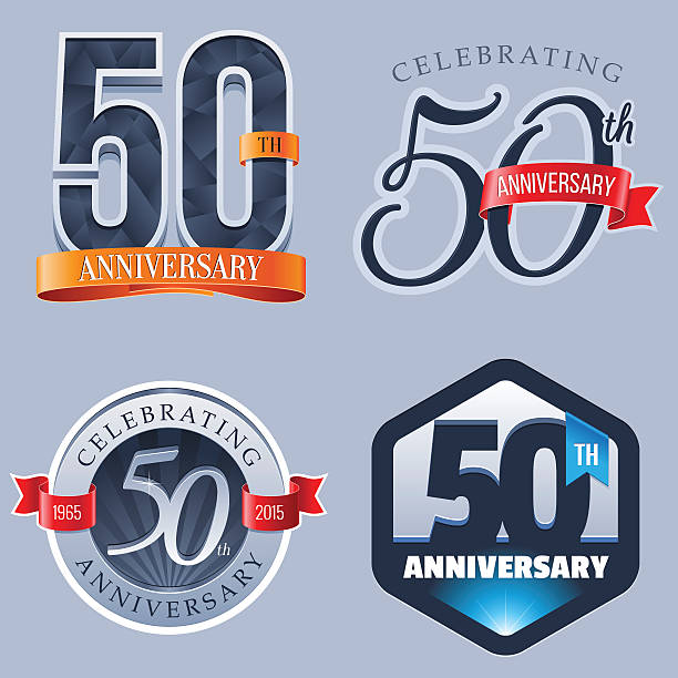 ilustraciones, imágenes clip art, dibujos animados e iconos de stock de aniversario logotipo de 50 años - 50 54 años