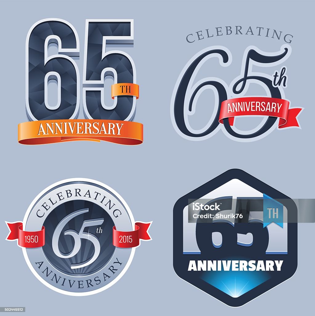 Anniversary Logo - 65 Years A Set of Symbols Representing a Sixty-Fifth Anniversary/Jubilee Celebration 65-69 Years stock vector