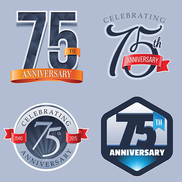 illustrations, cliparts, dessins animés et icônes de logo - 75 ans anniversaire - anniversary seal stamper banner insignia