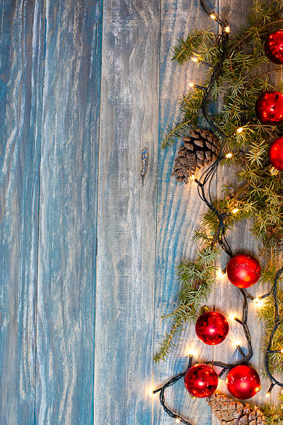 istock Christmas background. planked wood with lights and free text spa 502445868