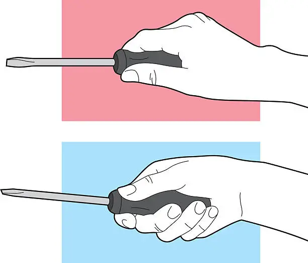 Vector illustration of Hand Holding Screwdriver Line Art