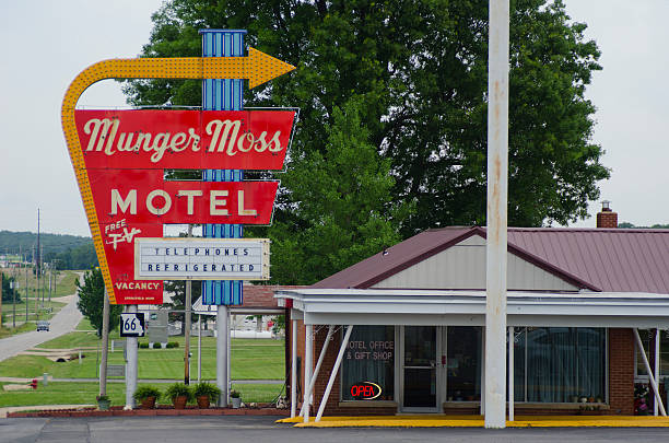 Lebanon, United States - June 8, 2014: The Munger Moss Motel, an original lodge on Route 66, still operates along the iconic roadway in Lebanon, Missouri.  Note that its original sign still offers 