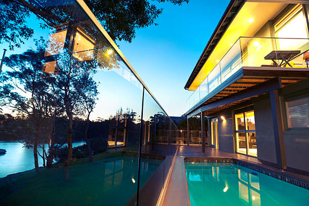 Waterfront house with swimming pool