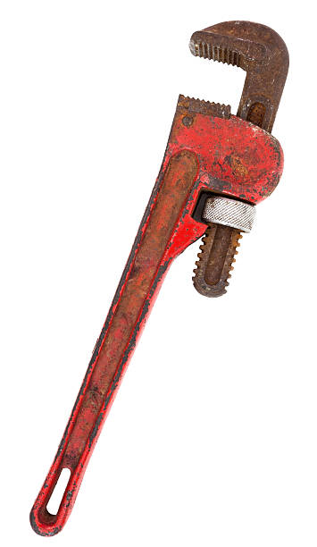 rusty vieux pipe wrench - adjustable wrench wrench clipping path red photos et images de collection