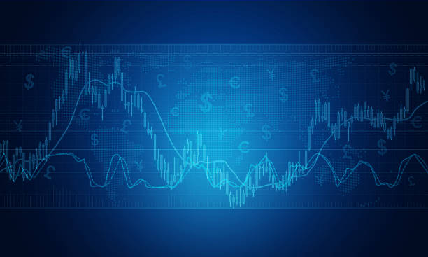ilustrações de stock, clip art, desenhos animados e ícones de fundo de gráfico do mercado de negócios - investment finance frequency blue