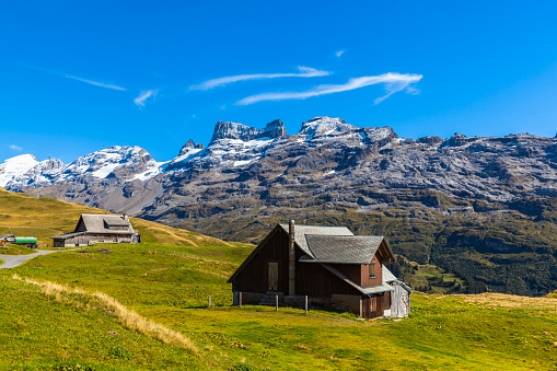 Aerial view of idyllic village in Appenzell Alps in Switzerland