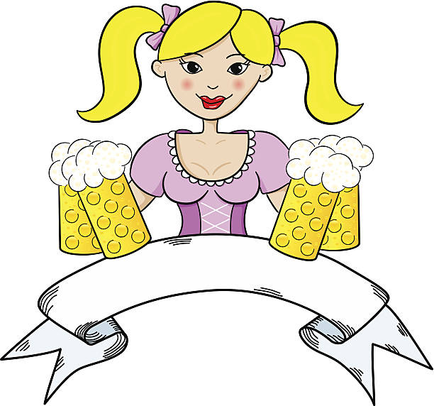 Beer Fest girl serving beer with banner eps 10 vector illustration of Beer Fest girl serving beer with banner pics of dirndl skirt stock illustrations