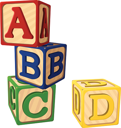 Vector illustration of children's alphabet blocks.  Each block is on its own layer, easily separated from the other blocks in a program like Illustrator, etc.  Illustration uses linear gradients.  Both .ai and AI8-compatible .eps formats are included, along with a high-res .jpg, and a high-res .png with transparent background.