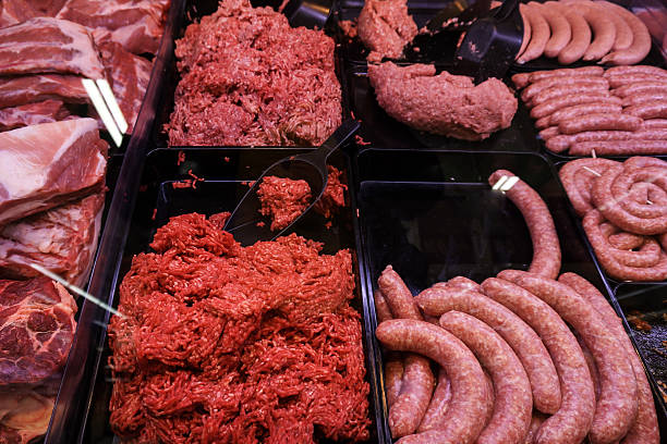 istock various meat in a supermarket. 502453075