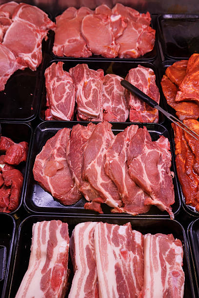 istock various meat in a supermarket. 502453077
