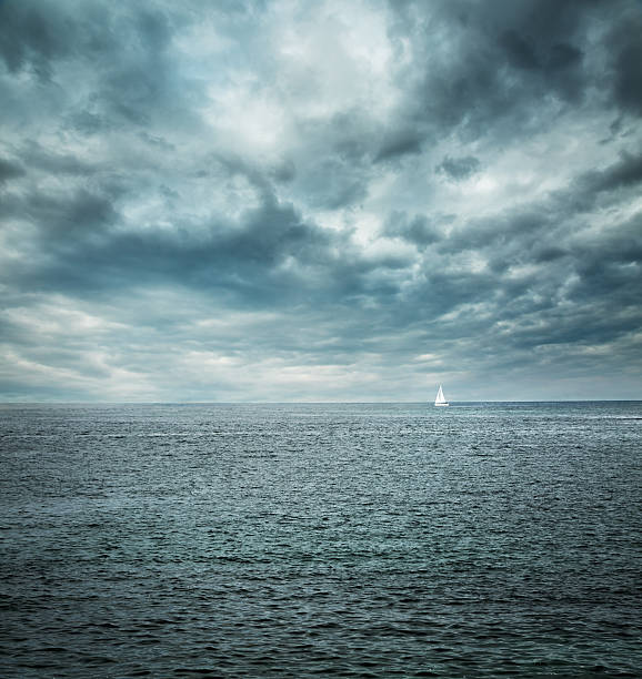 istock Sailing Boat at Stormy Sea. Dark Background. 502453265