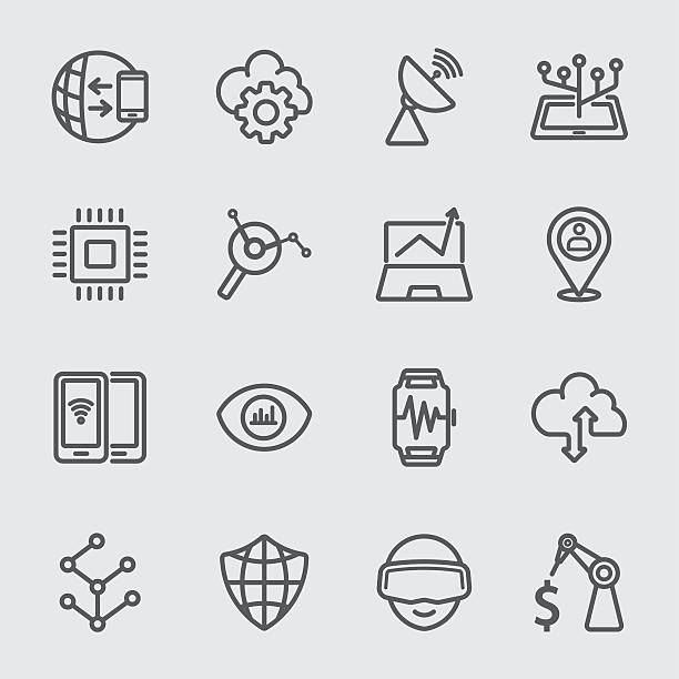 ilustrações de stock, clip art, desenhos animados e ícones de tecnologia empresarial ícone de linha - icon set arrow sign symbol computer icon
