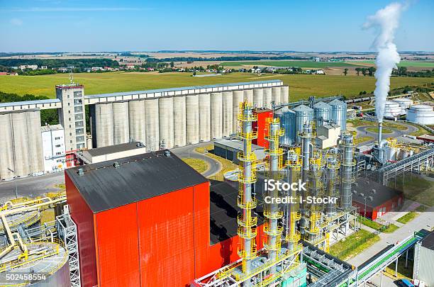 Biofuel Factory Aerial View Stock Photo - Download Image Now - 2015, Aerial View, Agricultural Field