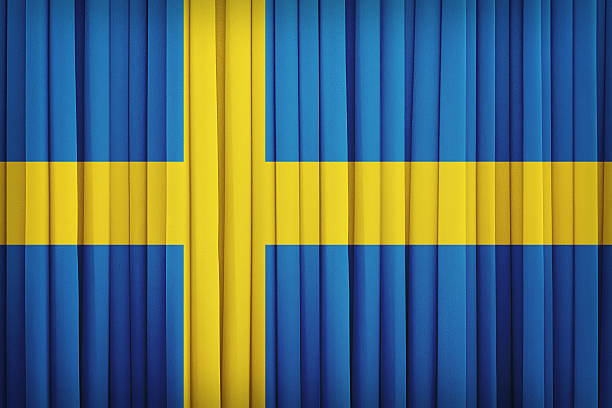 istock Sweden flag pattern on the fabric curtain,vintage style 502462556