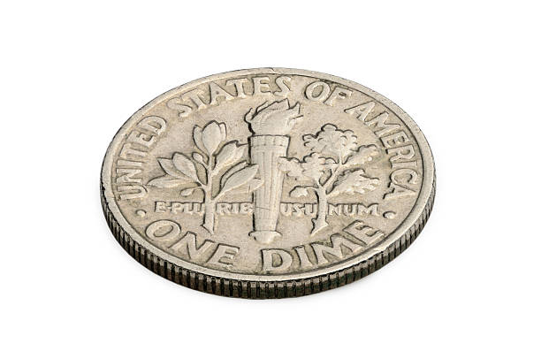 istock U.S. ten cents coin isolated on white background. macro shooting 502475201