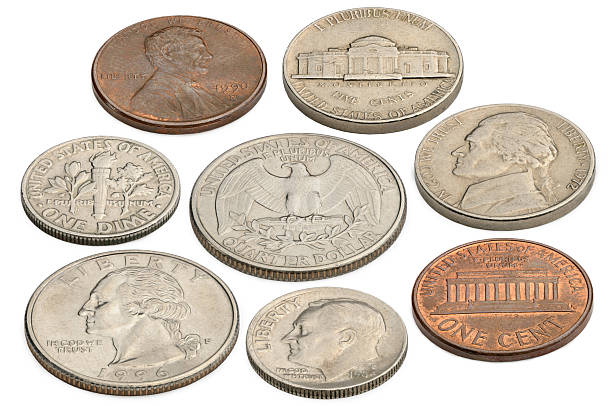 istock US coins isolated on a white background. Macro. 502475403