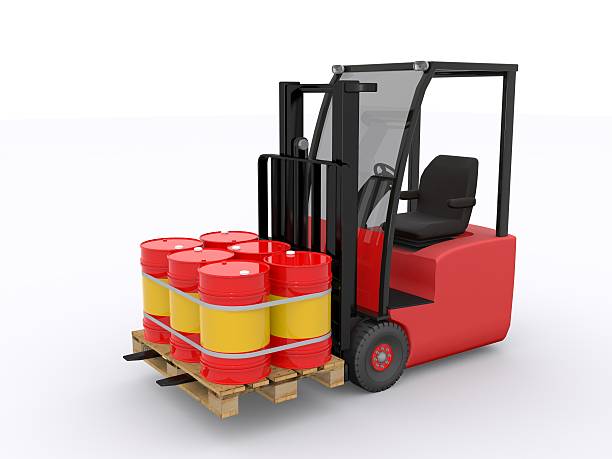 istock red fork lifter with oil drums 502476003