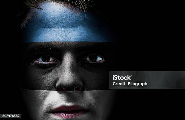 Estonia Estonian Flag On Face Stock Photo - Download Image Now - Adolescence, Atmosphere, Audience