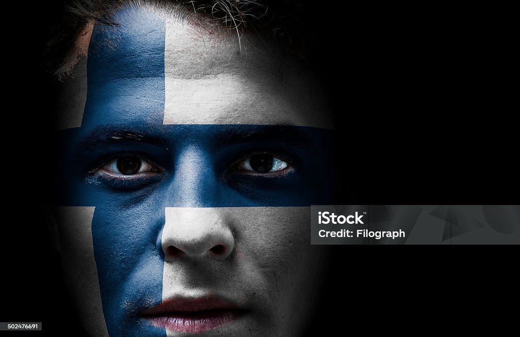 Finnland, Finnische Flagge auf Gesicht - Lizenzfrei Finnland Stock-Foto