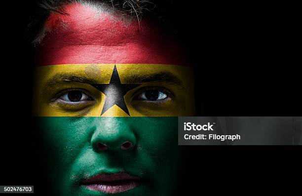 Гана Флаг На Лице — стоковые фотографии и другие картинки Атмосфера события - Атмосфера события, Выражение лица, Гана