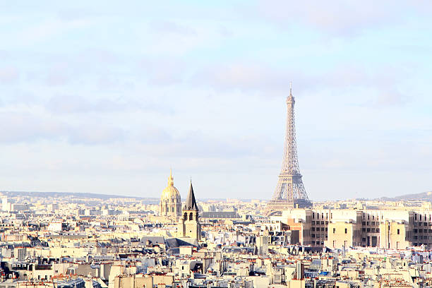 istock Panoramic view of Paris at warm sunrise 502477745