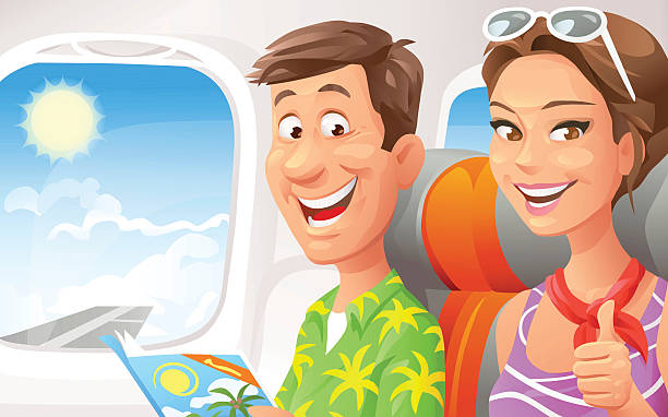 flying on vacation - posing cloud sky window stock illustrations