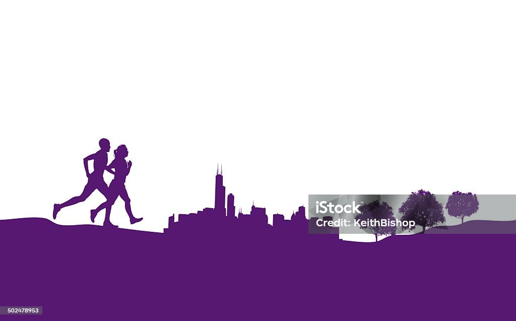 Interracial para bieganie Jogging City Park Graphic - Grafika wektorowa royalty-free (Biegać)