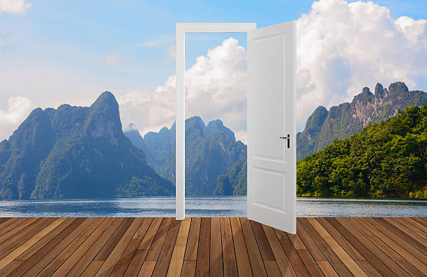 istock Landscape behind the opening door,3D 502479055