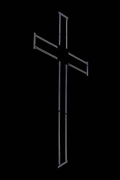 istock Glowing illuminated cross on black background, minimalist 502479707