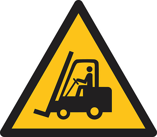 ilustraciones, imágenes clip art, dibujos animados e iconos de stock de señal de advertencia, cuidado con carretilla elevadora - safety sign protective workwear factory