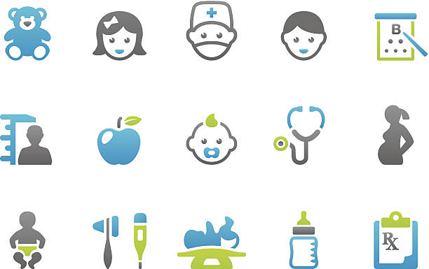 ilustraciones, imágenes clip art, dibujos animados e iconos de stock de stampico iconos-pediatra - pediatra